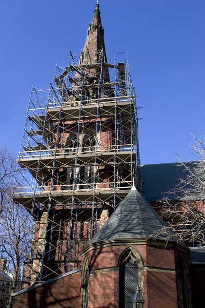 church with scaffolding