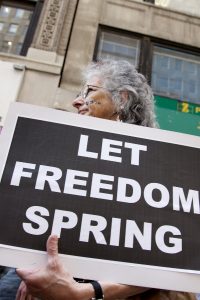 NEW YORK - MAY 1: Protesters march to Union Square from Bryant P